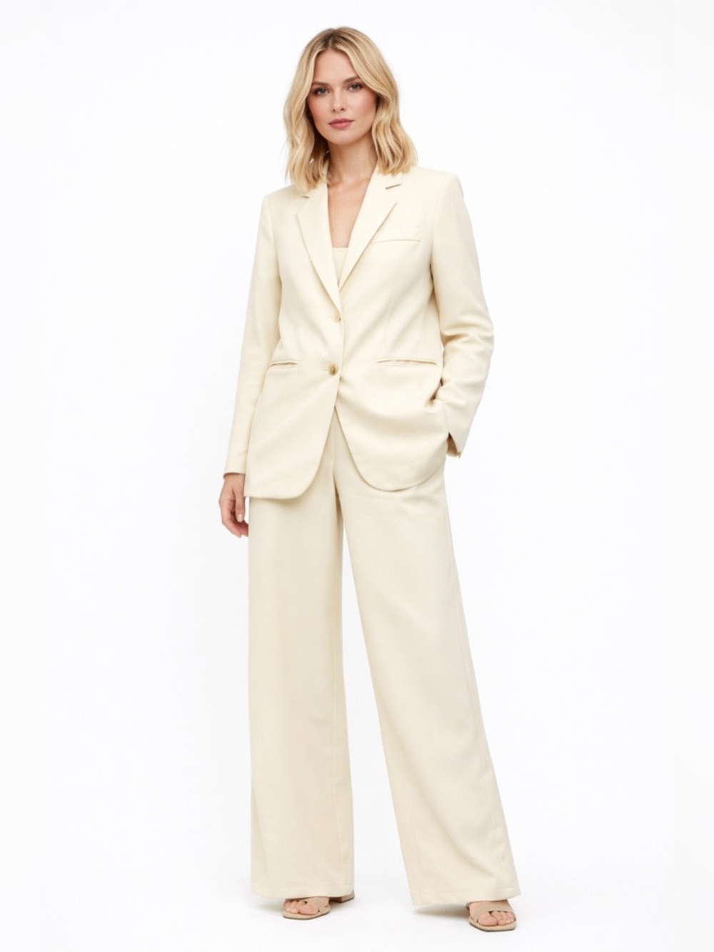 Tailored Cream Wide-Leg Pants Set - Women's